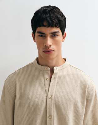 Asos Design Relaxed Over The Head Textured Shirt With Stand Collar In Multi