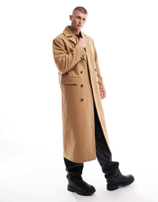 Asos design wool outlet mix overcoat in camel