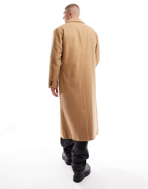 ASOS DESIGN relaxed overcoat in wool blend in camel