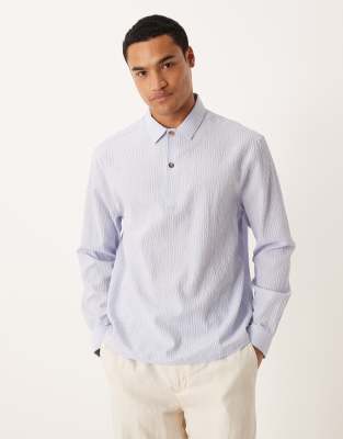 Asos Design Relaxed Overhead Seersucker Shirt In Blue