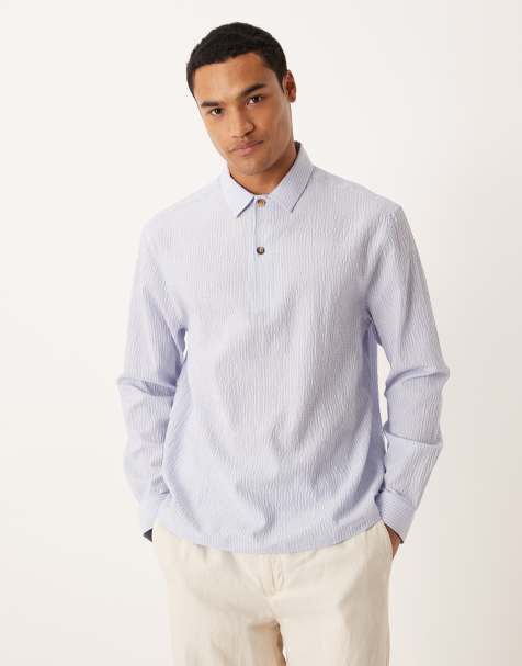 ASOS DESIGN relaxed overhead seersucker shirt in blue stripe - view 1
