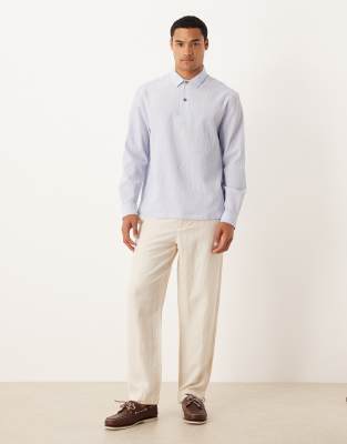 Asos Design Relaxed Overhead Seersucker Shirt In Blue