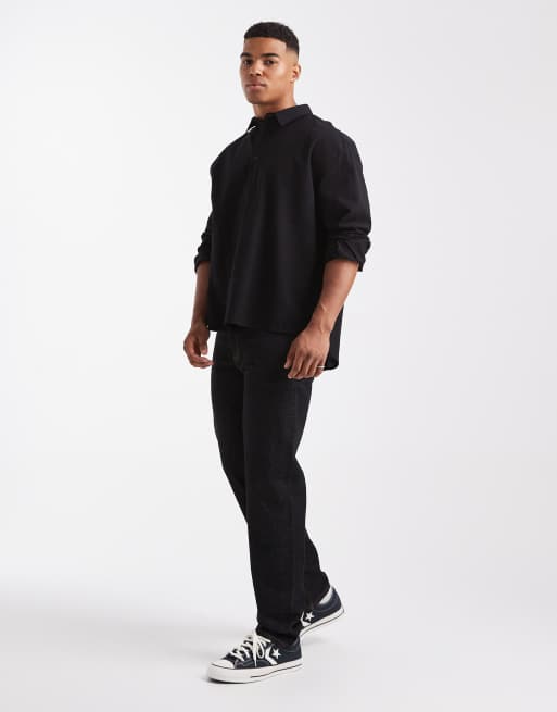 ASOS DESIGN relaxed overhead shirt in black, 2 of 5