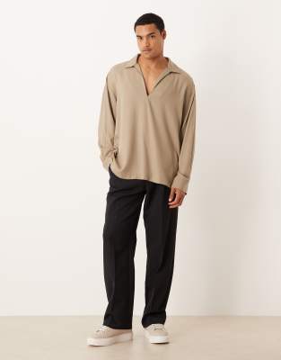 Asos Design Relaxed Overhead Shirt In Brown