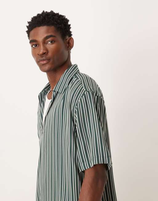 ASOS DESIGN relaxed overhead shirt in dark green stripe | ASOS