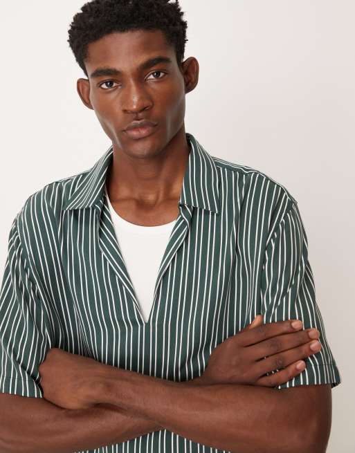 ASOS DESIGN relaxed overhead shirt in dark green stripe | ASOS