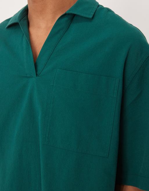 ASOS DESIGN relaxed overhead textured shirt in dark green, 5 of 5