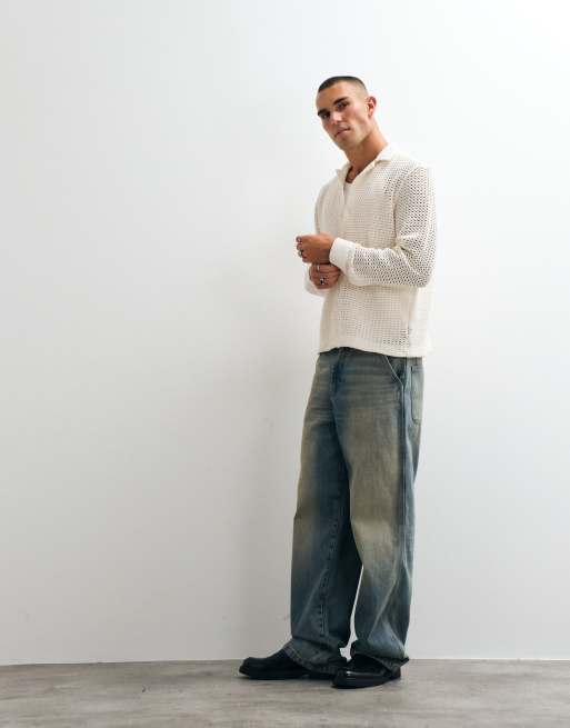ASOS DESIGN relaxed overhemd met reverskraag van gehaakt materiaal in ecru, 2 van 5