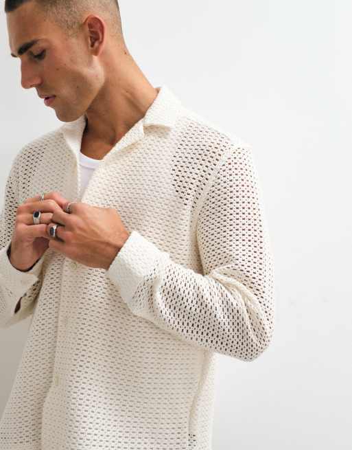 ASOS DESIGN relaxed overhemd met reverskraag van gehaakt materiaal in ecru, 5 van 5