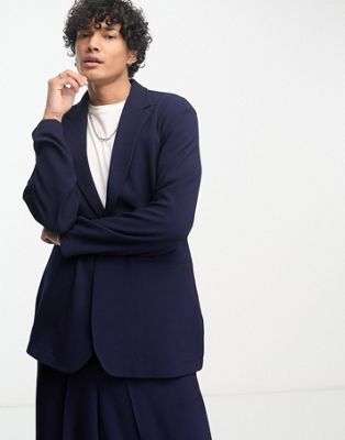 ASOS DESIGN relaxed oversized soft tailored suit jacket in navy crepe  - ASOS Price Checker