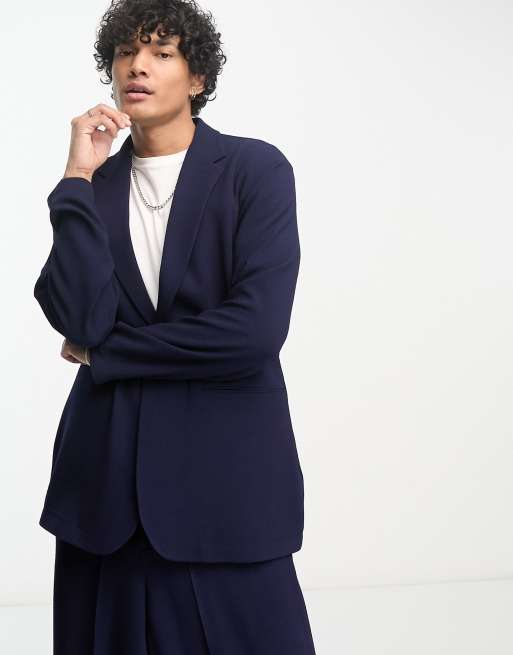 ASOS DESIGN relaxed oversized soft tailored suit jacket in navy crepe