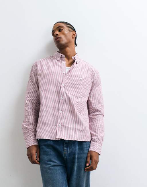 ASOS DESIGN relaxed Oxford overhemd met strepen in bordeauxrood, 3 van 5