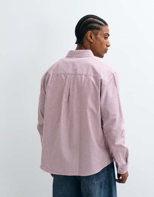 ASOS DESIGN relaxed Oxford overhemd met strepen in bordeauxrood, 5 van 5