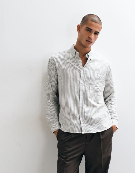 ASOS DESIGN relaxed Oxford overhemd met strepen in saliegroen, 2 van 5