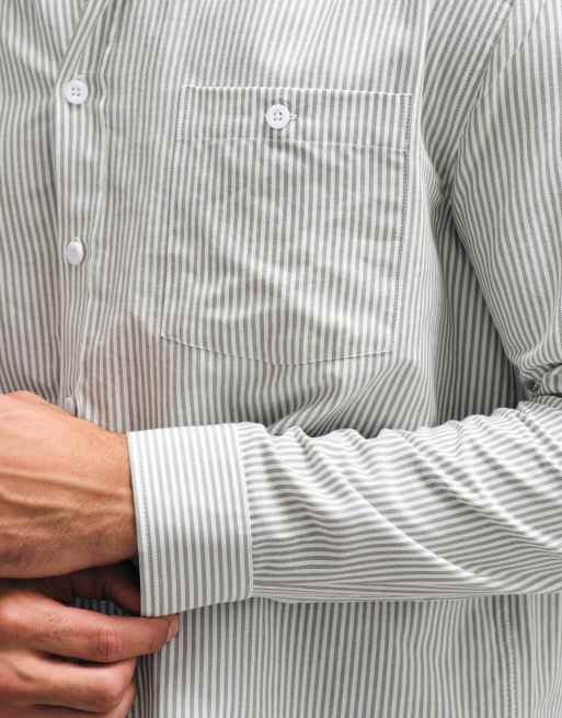 ASOS DESIGN relaxed Oxford overhemd met strepen in saliegroen, 3 van 5