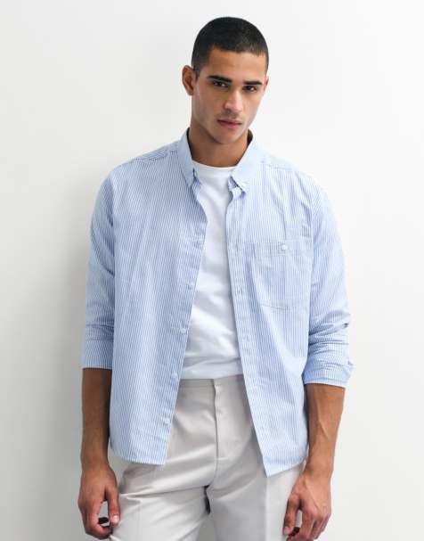 ASOS DESIGN relaxed oxford shirt in blue stripes - view 1