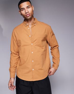 ASOS DESIGN relaxed oxford shirt in tan-Brown