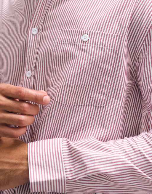 ASOS DESIGN relaxed oxford stripe shirt in burgundy, 2 of 5