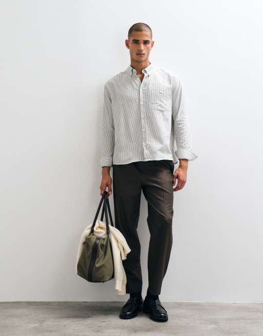 ASOS DESIGN relaxed oxford stripe shirt in sage green, 4 of 5