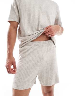 Asos Design T-shirt And Shorts Lounge Set In Beige Stripe-neutral In Brown