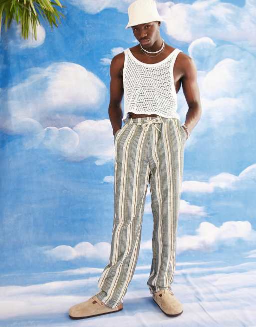 ASOS DESIGN relaxed pants in crochet look in green