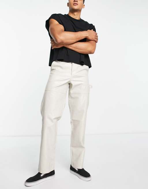 ASOS DESIGN relaxed pants in leather look croc BEIGE ASOS