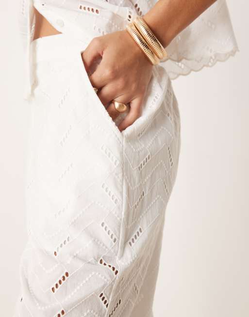 ASOS DESIGN relaxed pants in white geo broderie (part of a set), 3 of 5