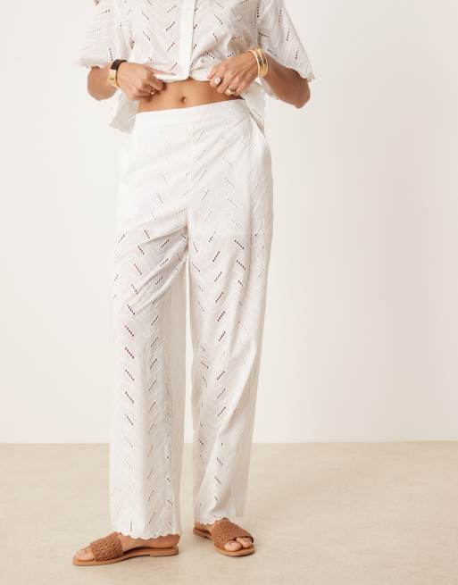 ASOS DESIGN relaxed pants in white geo eyelet - part of a set, 4 of 5