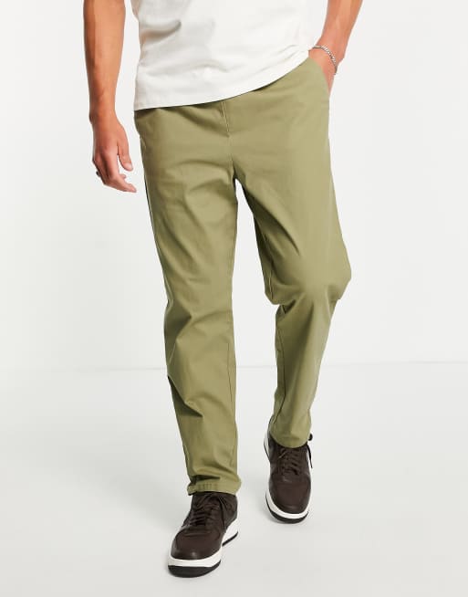 ASOS DESIGN relaxed pants with elastic waist in khaki