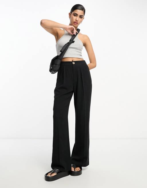 ASOS DESIGN linen straight leg pants in black