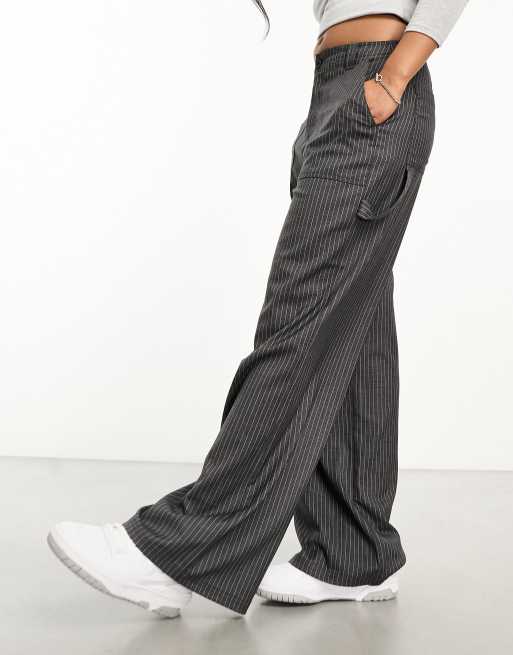 ASOS DESIGN relaxed pants with pocket detail in gray stripe