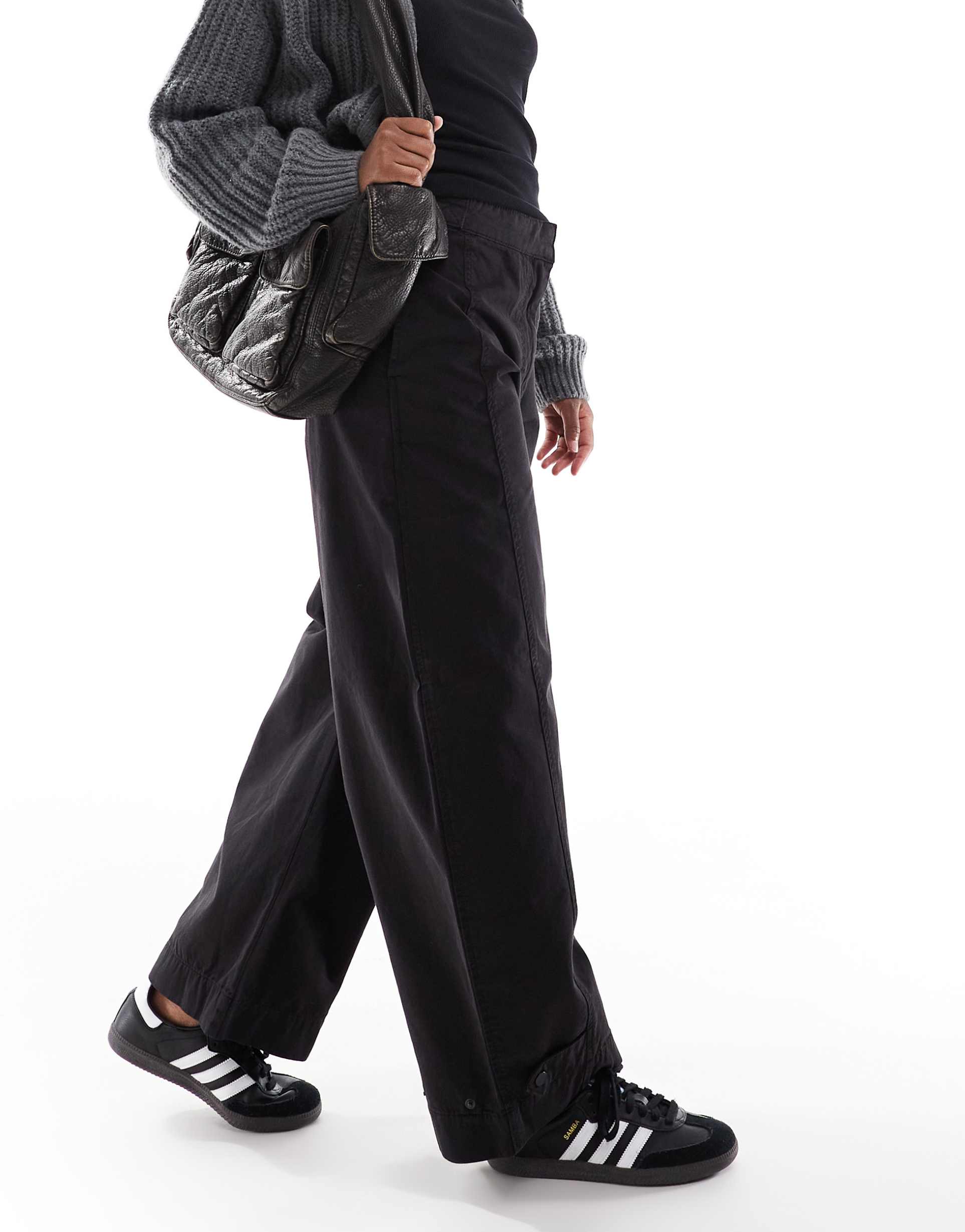 asos design relaxed pants with tab detail in black