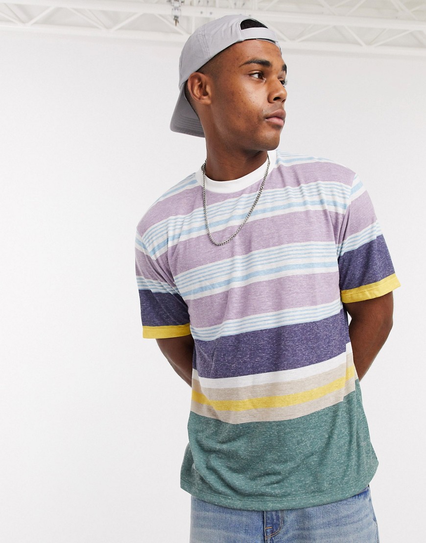 ASOS DESIGN relaxed pastel stripe t-shirt in linen mix-Multi