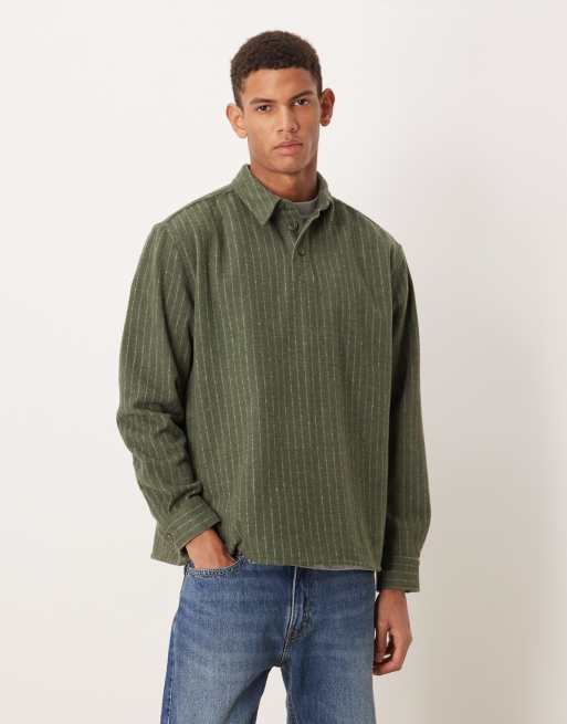 ASOS DESIGN relaxed pinstripe overhead shirt in gray