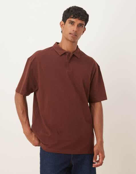 ASOS DESIGN relaxed pique polo in brown - view 1