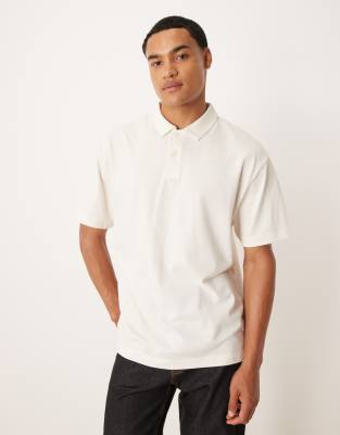 Asos Design Relaxed Lightweight Knitted Cotton Pique Polo In White