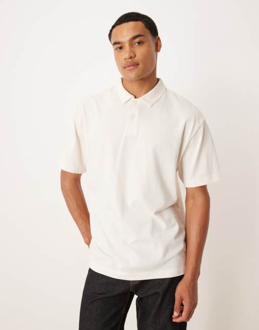 ASOS DESIGN relaxed pique polo in cream