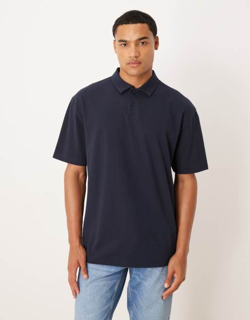 ASOS DESIGN relaxed pique polo in navy