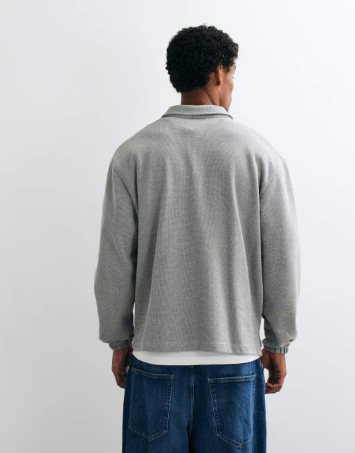 ASOS DESIGN relaxed piqué sweatshirt met kwartrits in grijs, 5 van 5