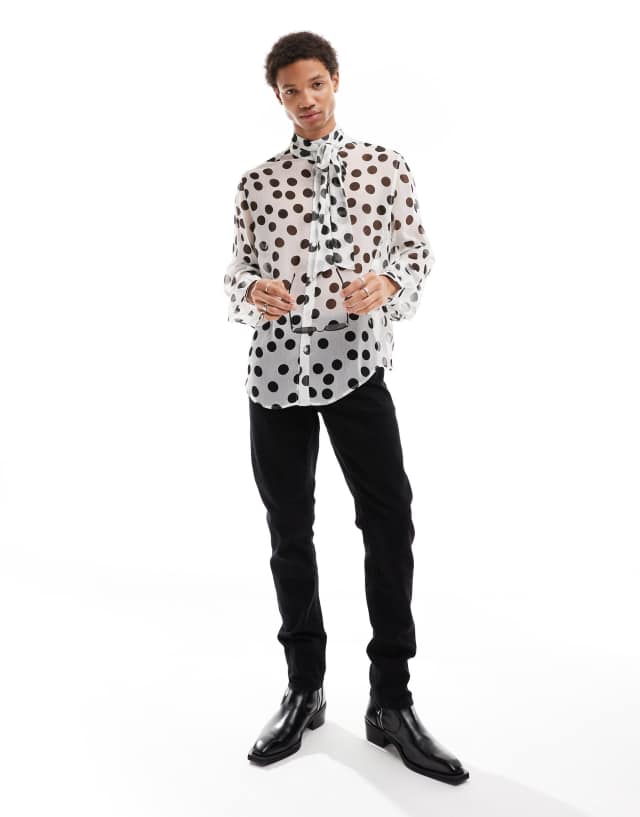 black and white polka dot dress shirt ASOS DESIGN relaxed with tie neck in zara polka dot blouse