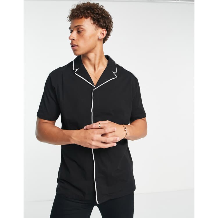 Mens black shirt shop with white piping