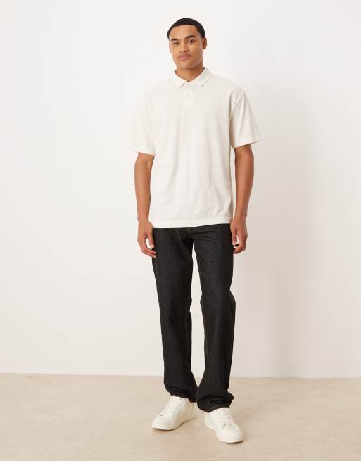 ASOS DESIGN relaxed polo in cream pique , 2 of 5