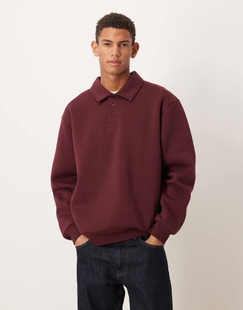 ASOS DESIGN relaxed polo neck sweatshirt in burgundy - view 1