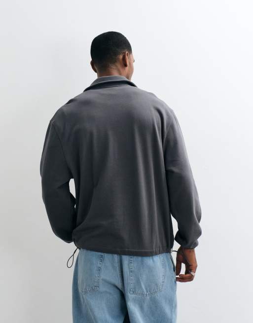 ASOS DESIGN relaxed polo notch sweatshirt with cinch hem and print in gray, 4 of 5