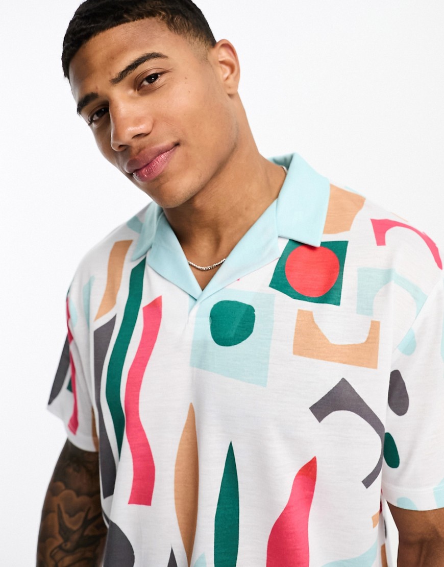 Asos Design Relaxed Polo Shirt In Abstract Print-Multi