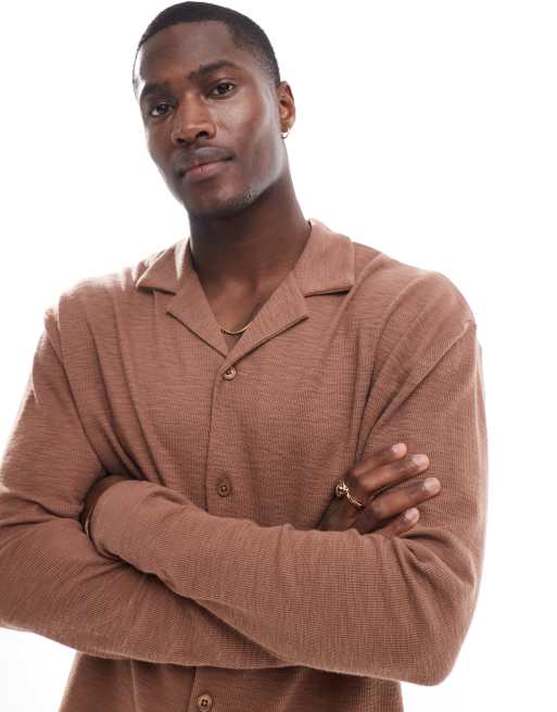 ASOS DESIGN relaxed polo shirt in brown , 3 of 4