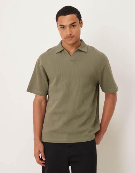 ASOS DESIGN relaxed polo shirt in khaki waffle - view 1