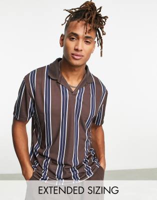 ASOS DESIGN relaxed polo shirt in navy & brown stripe