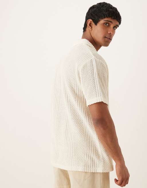 ASOS DESIGN relaxed polo shirt with camp collar in cream texture
