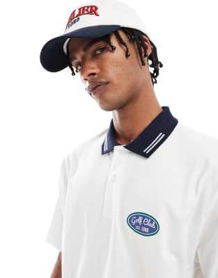 Asos Design Relaxed Polo Shirt With Front Golf Graphic In White